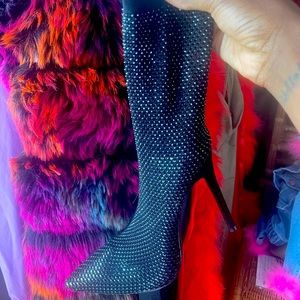 Black mesh pointed to sparkly heels